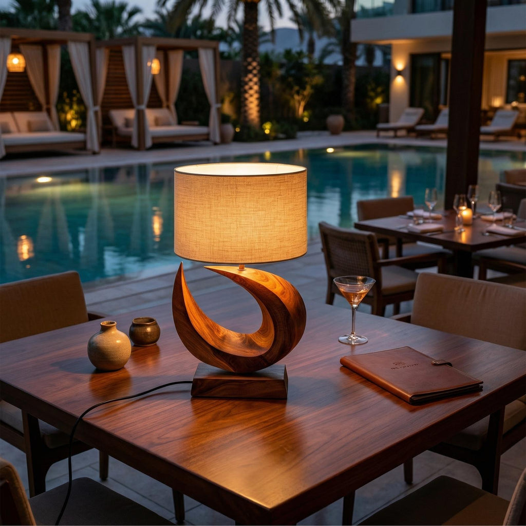 Coastal Artistic Table Lamp, Unique Wooden Driftwood Style Bedside Light for Bedroom & Living Room