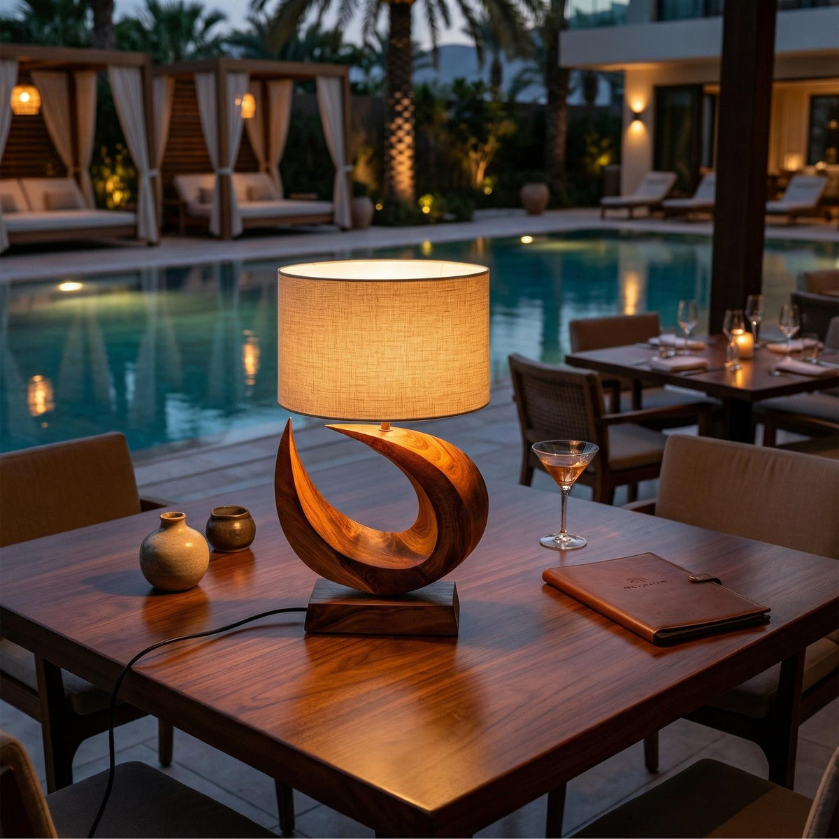 Coastal Artistic Table Lamp, Unique Wooden Driftwood Style Bedside Light for Bedroom & Living Room