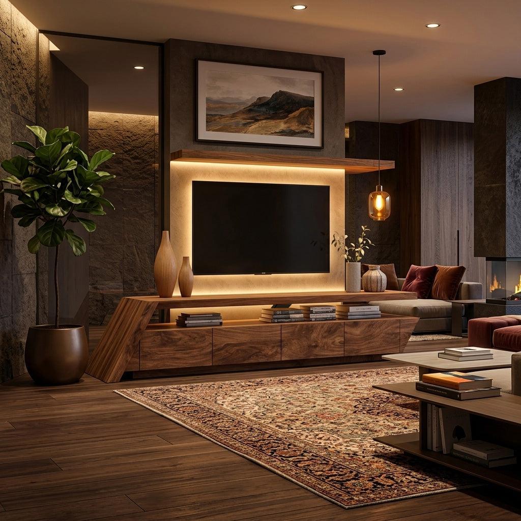 Modern Geometric TV Stand, Mid Century Wooden Media Console Credenza for Living Room Entertainment Center