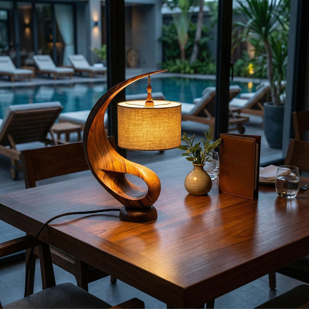 Modern Decorative Table Lamp, Elegant Wood Accent Light for Entryway Console & Living Room