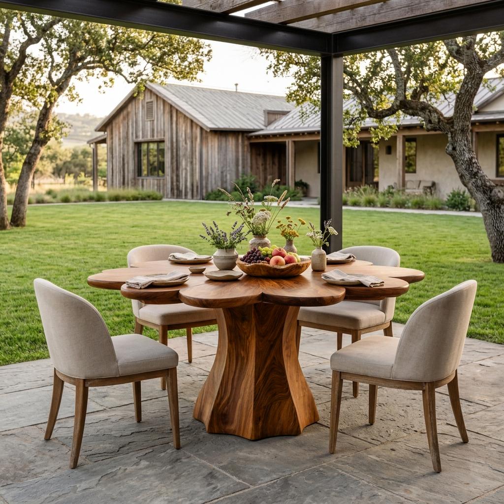 Spry Interior Modern Wooden Dining Table with Petal Top, Handcrafted Solid Wood Kitchen Dining Table for Dining Area, Model RTTHTTDN049
