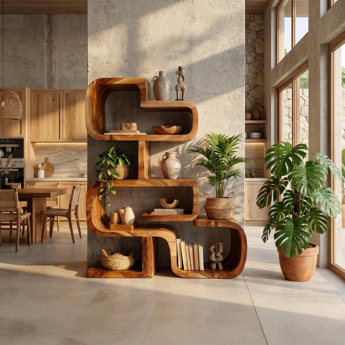 Handcrafted Sculptural Wooden Storage Unit For Spa Decor
