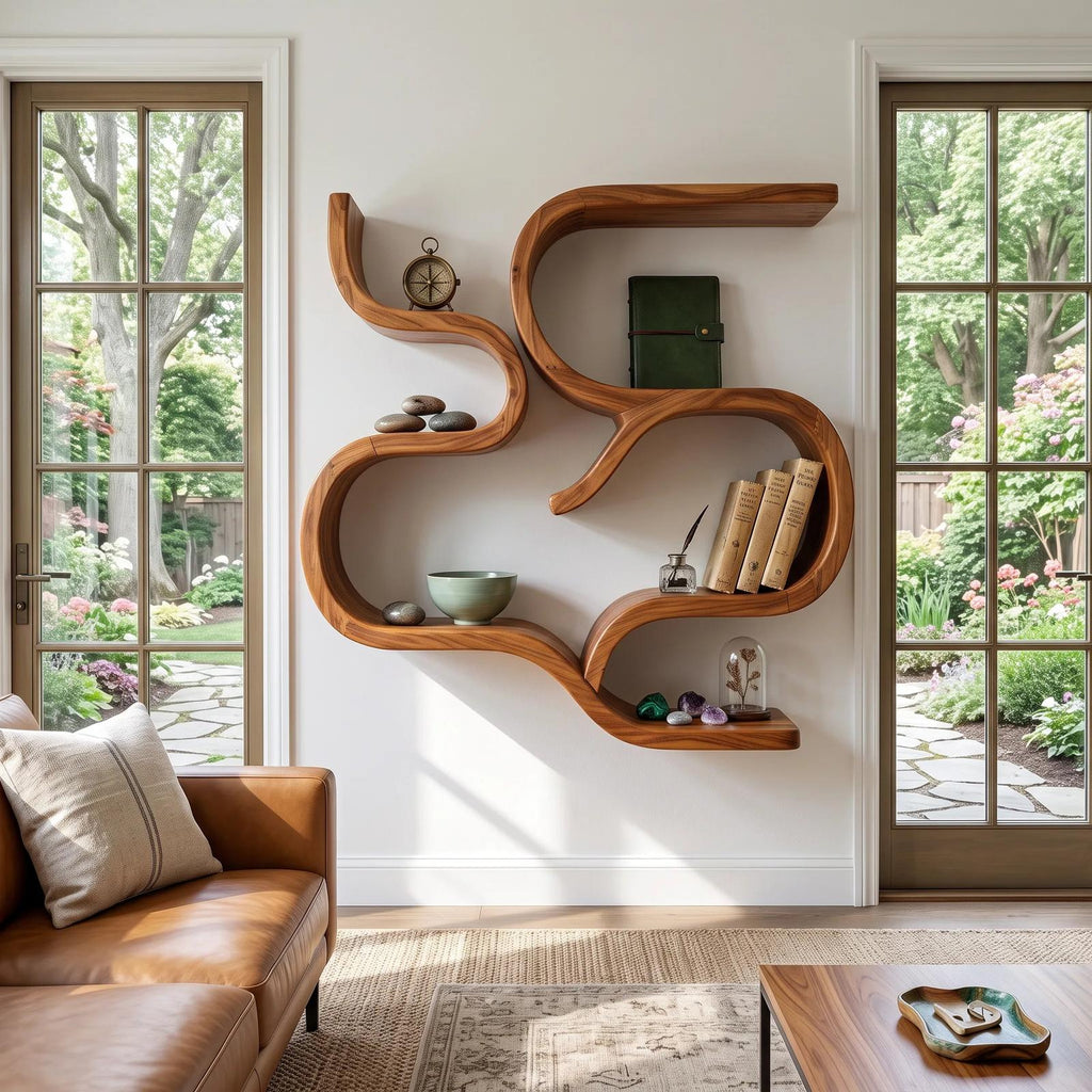 Mid Century Curved Floating Shelves for Powder Room
