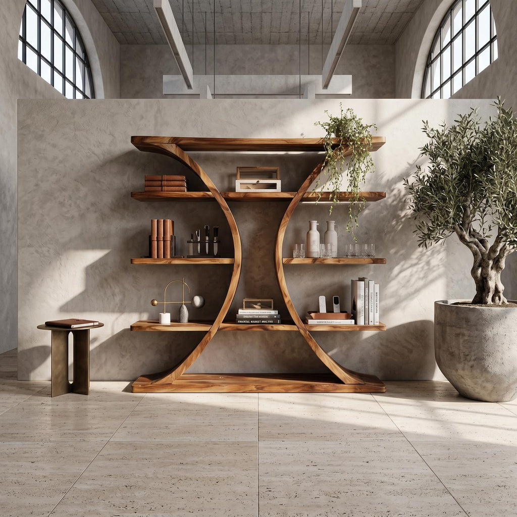 Luxury Organic Wooden Spa Shelf With Sculptural Curved Frame