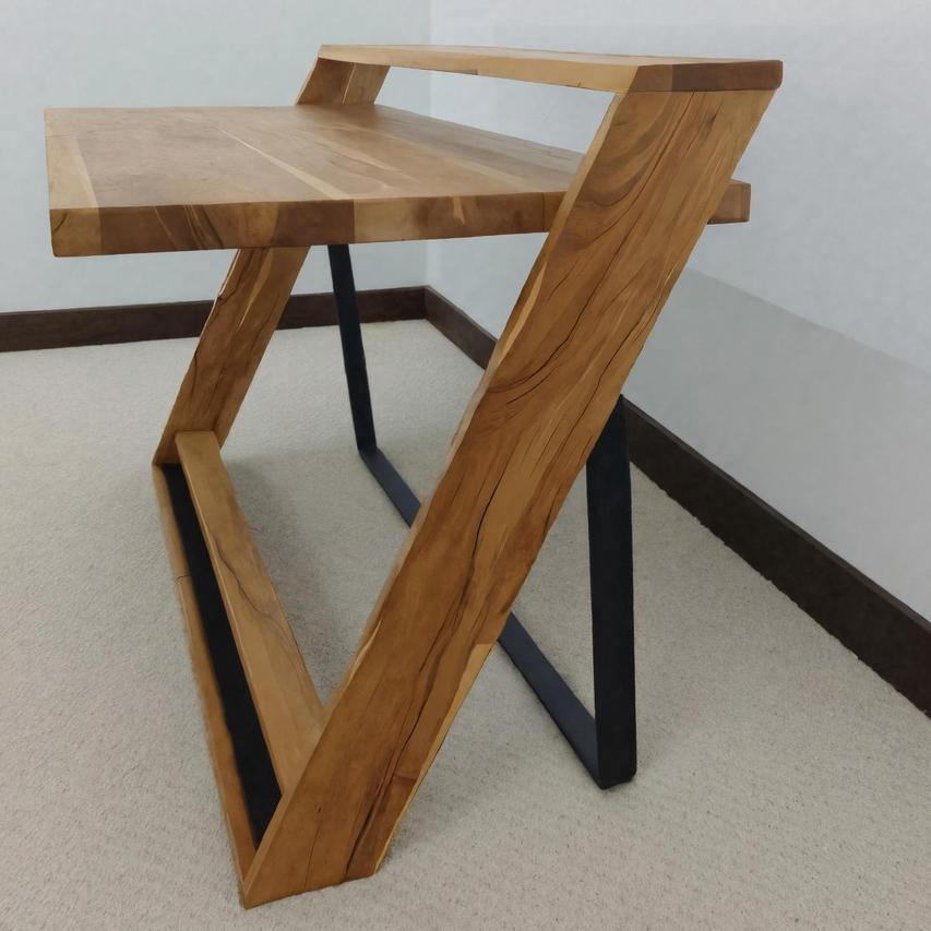 Modern Sculptural Wood Desk with Z-Frame, Artistic Solid Wood Computer Writing Table for Home Office, Studio