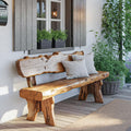Rustic Live Edge Outdoor Wooden Bench With Backrest For Porch Or Garden