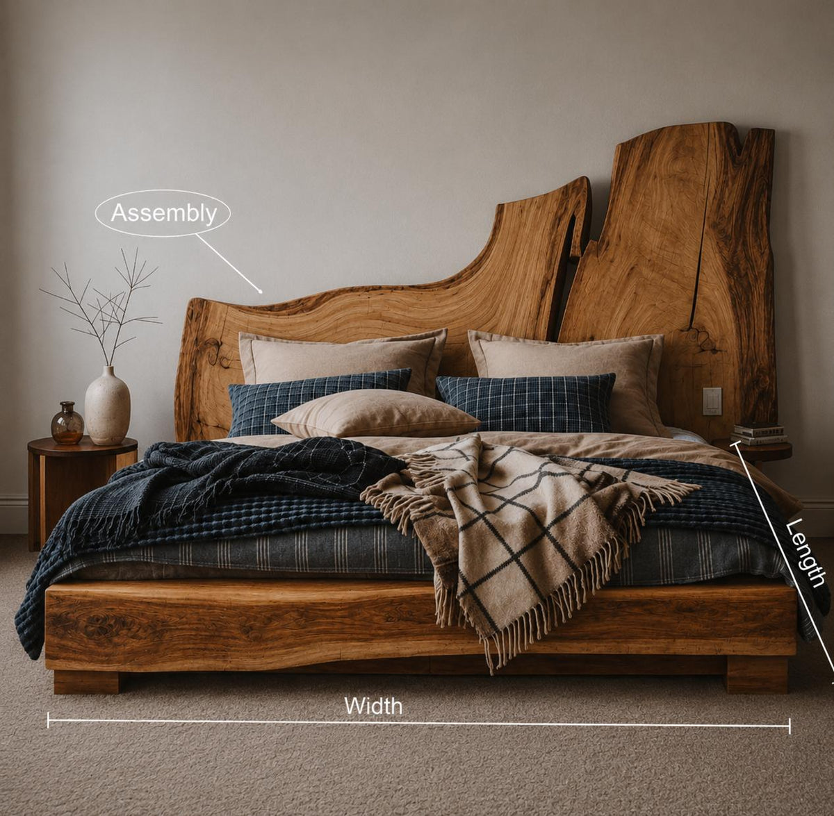 Rustic Live Edge Wooden Bed Frame And Headboard For Cozy Bedrooms