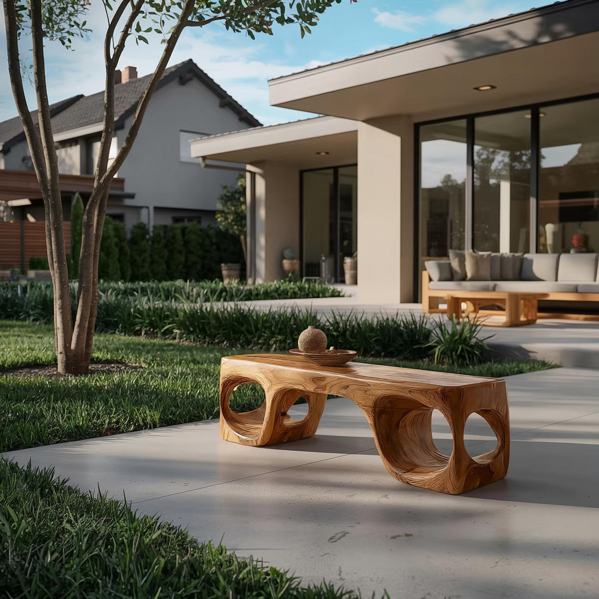 Spry Interior Rustic Organic Shape Wood Bench, Live Edge Bedroom & Living Room Seating Bench, SINLSARS074