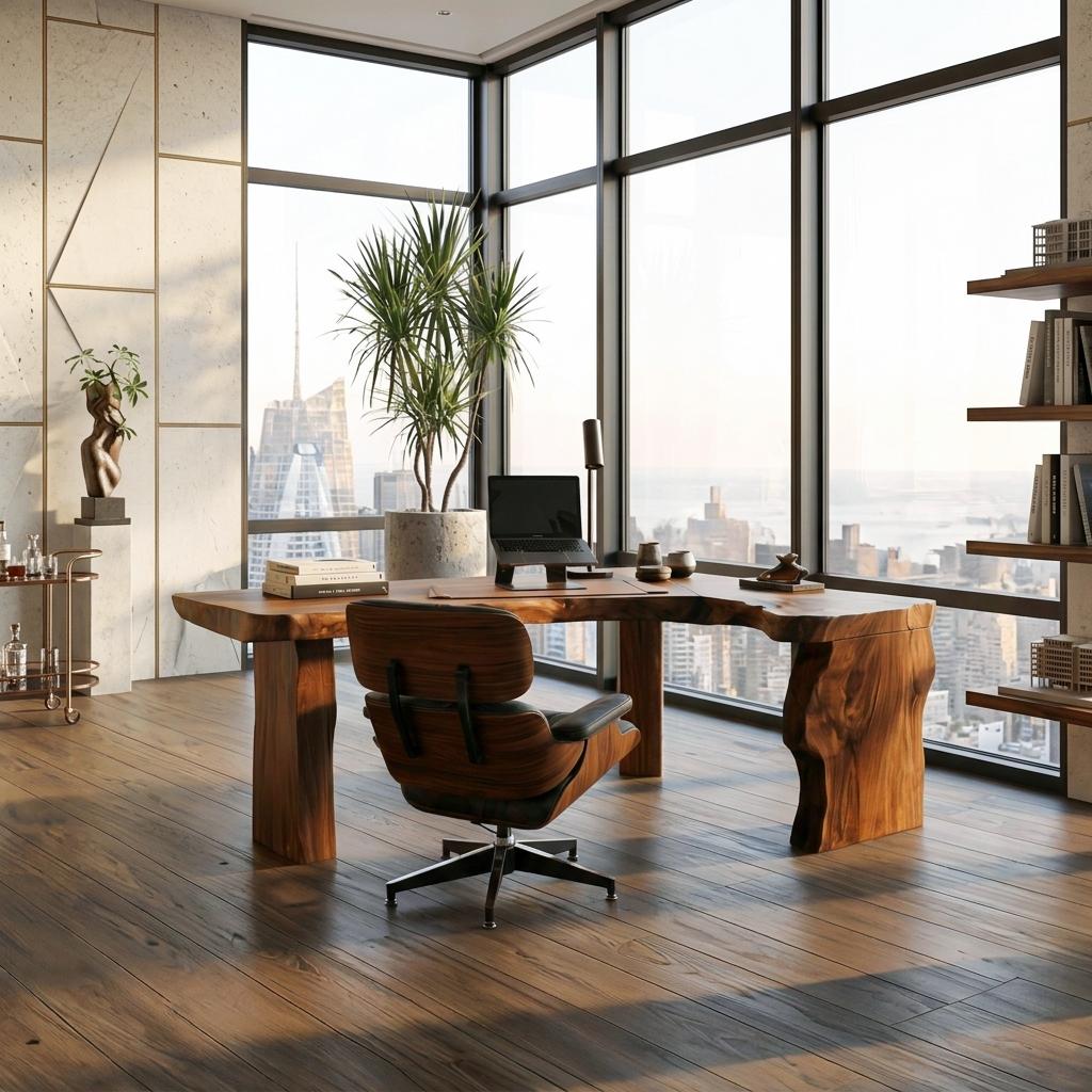 Rustic Live Edge L-Shaped Corner Desk, Handcrafted Solid Wood Executive Computer Table for Home Office