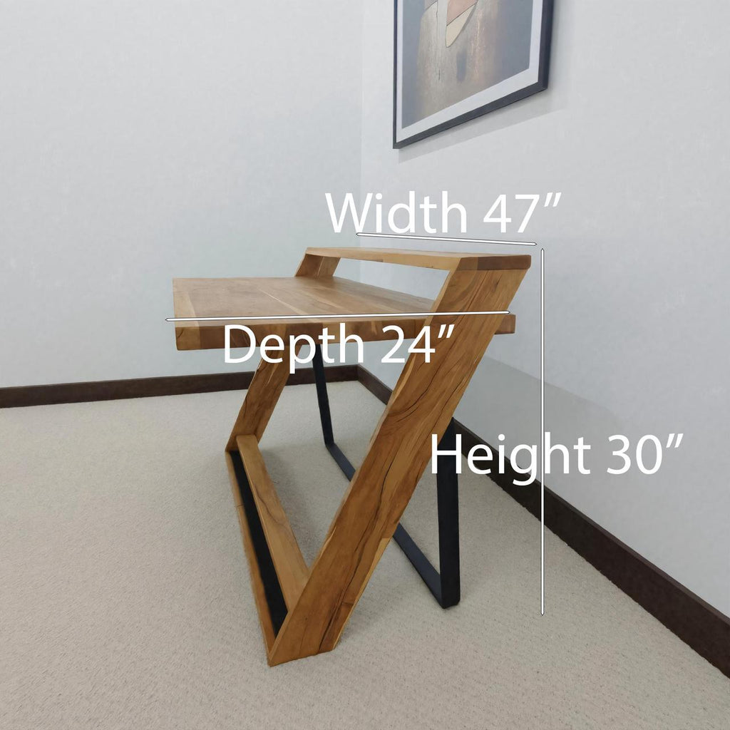 Modern Sculptural Wood Desk with Z-Frame, Artistic Solid Wood Computer Writing Table for Home Office, Studio