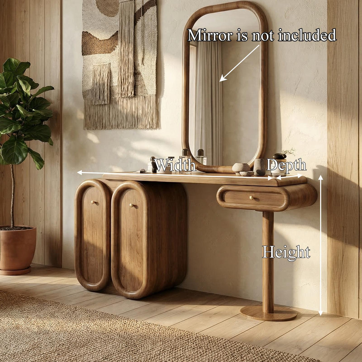 Teezano Modern Dressing Table with Storage, Solid Wood Unique Sculptural Makeup Vanity Desk for Bedroom Decor, SINLSABDT050