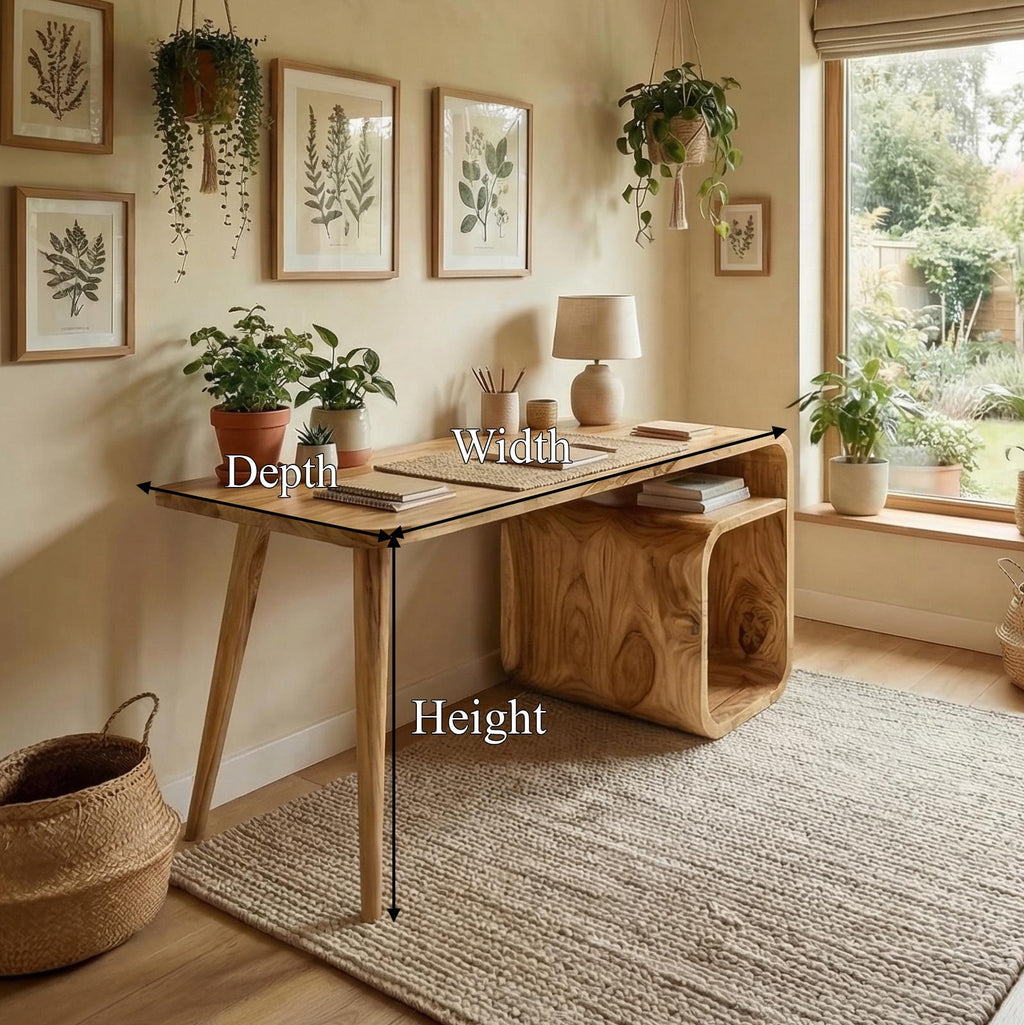 Japandi Writing Desk, Solid Wood Minimalist Computer Desk for Home Office & Bedroom