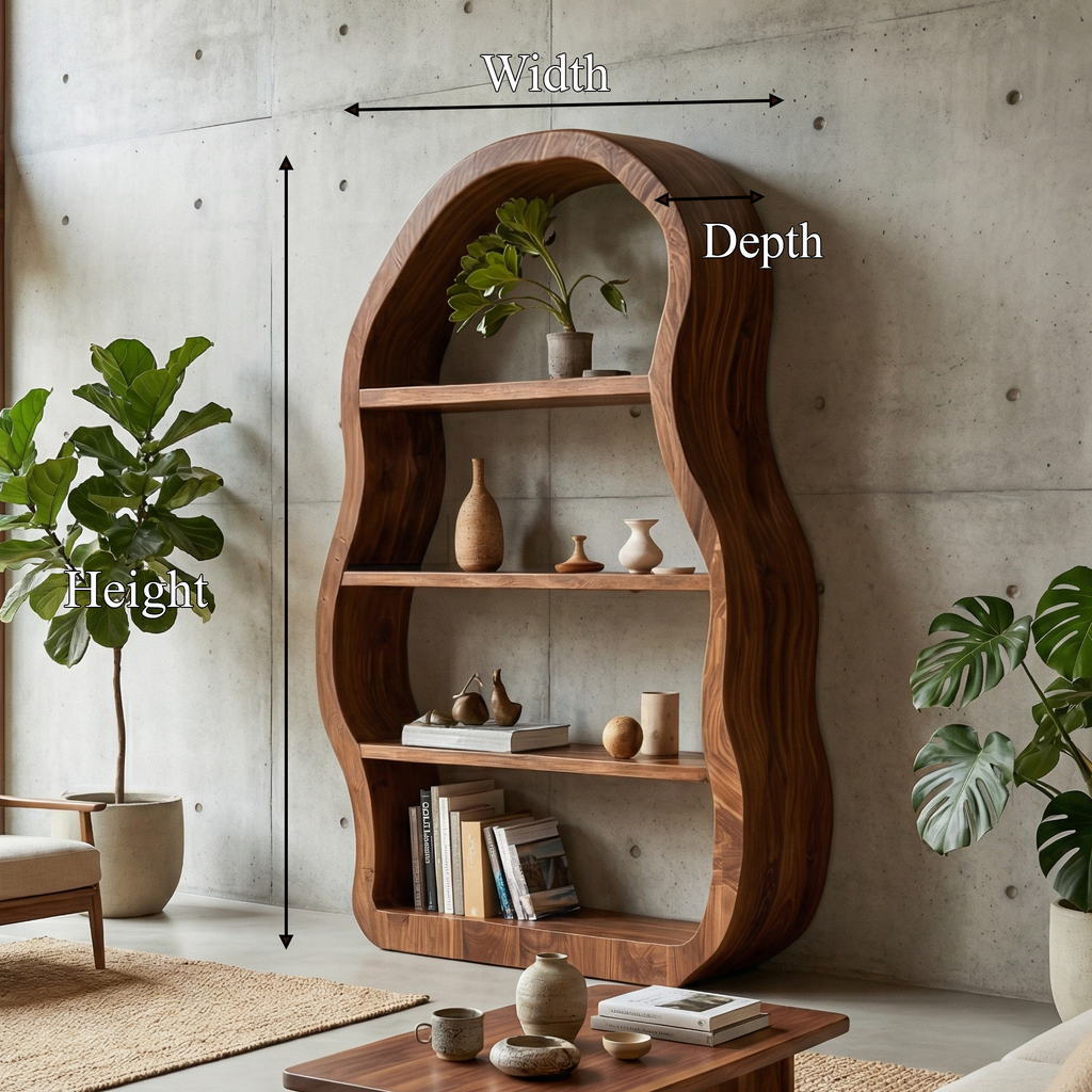 Modern Sculptural Bookshelf, Solid Wood Geometric Bookcase & Display Rack for Office, Living Room Reading Corner