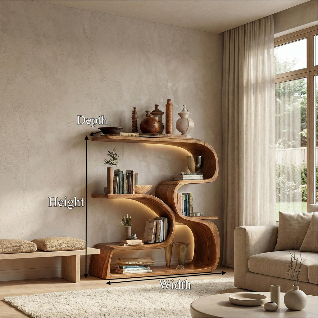 Rustic Artistic Solid Wood Bookshelf, Unique Floating Wall Book Display Shelf for Living Room Wall Decor
