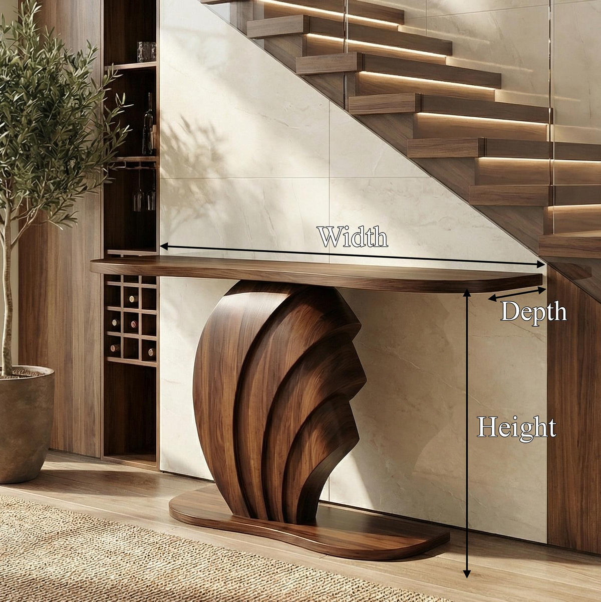 Modern Sculptural Console Table, Solid Wood Accent Sofa Table for Living Room & Entryway