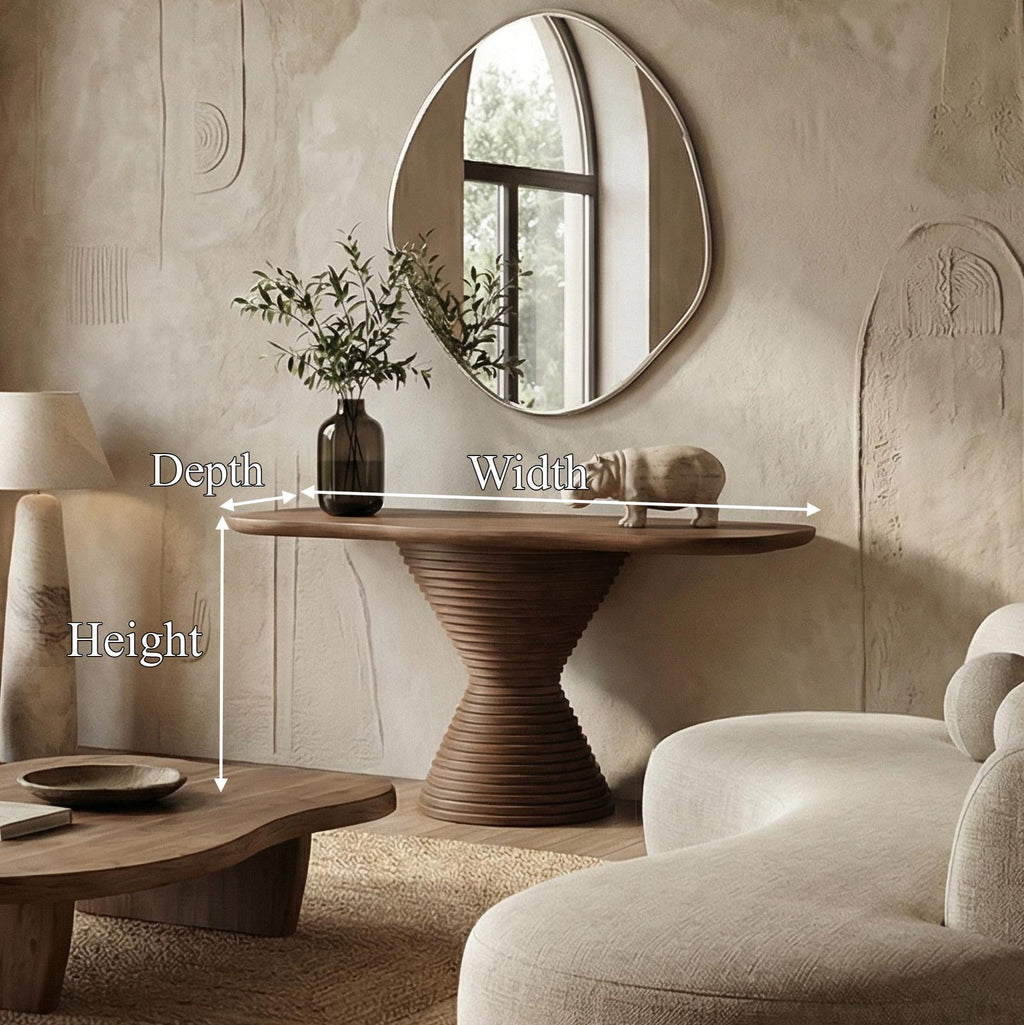 Modern Round Pedestal Console Table, Solid Wood Accent Sofa Table for Living Room & Foyer