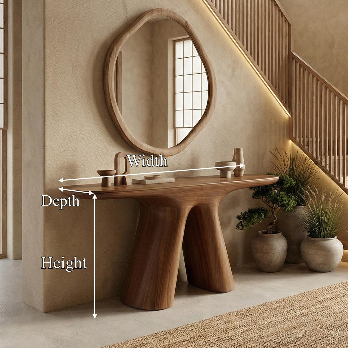 Natural Rustic Console Table, Solid Wood Narrow Sofa Table for Entryway & Living Room
