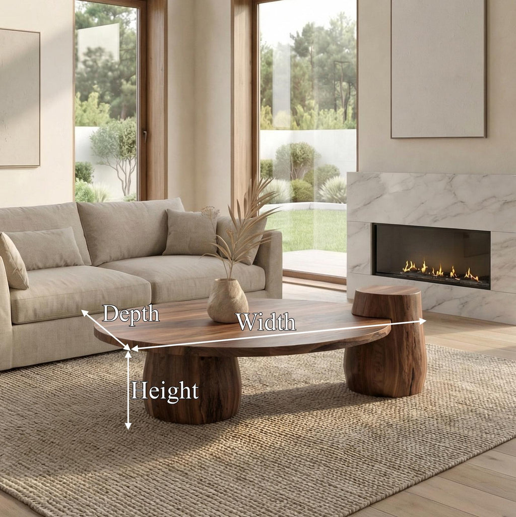 Spry Interior Rustic Coffee Table, Solid Wood Sculptural Base Accent Center Table for Living Room & Lounge, SINLSACF328