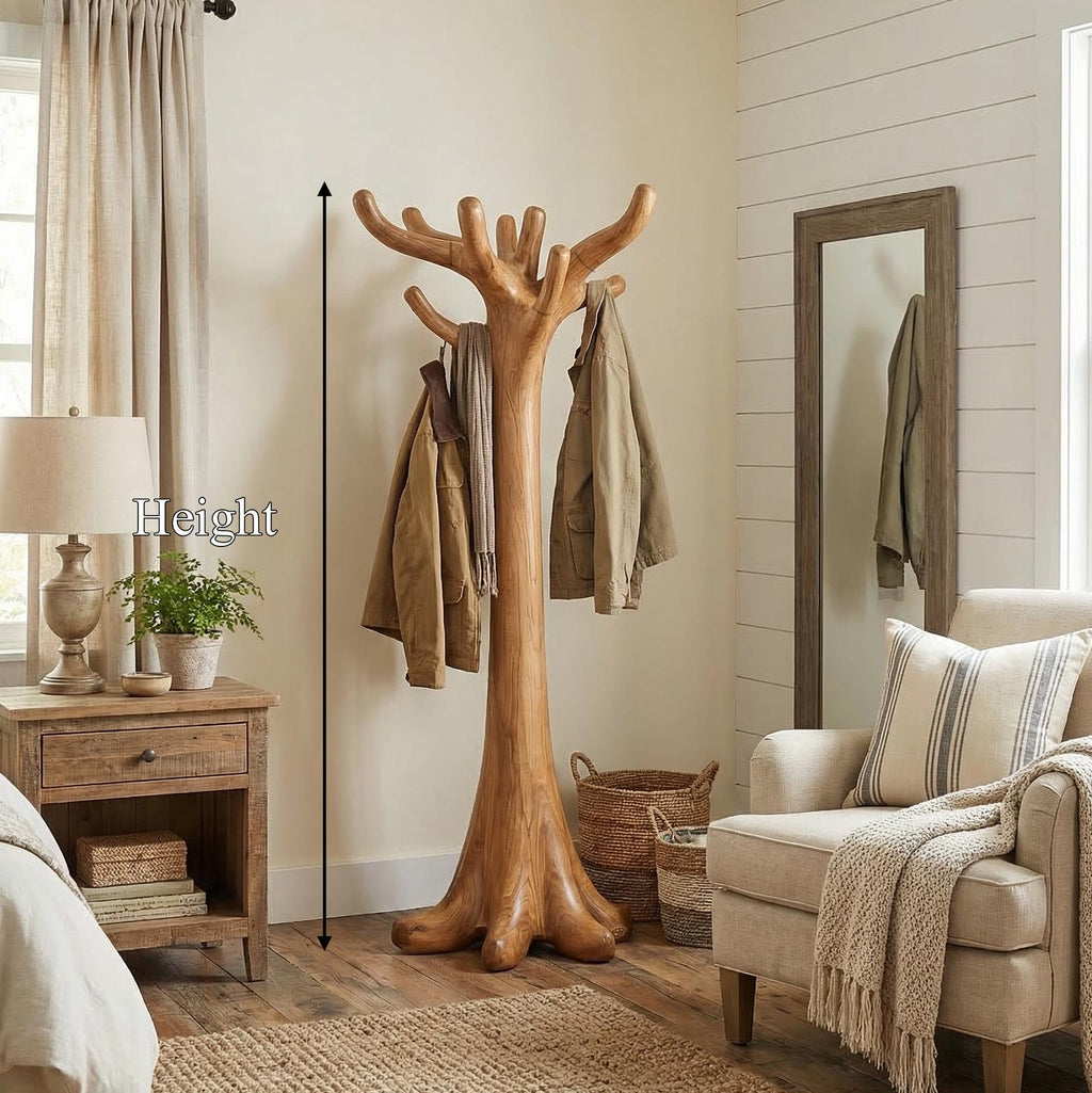 Rustic Minimal Tree Coat Rack For Bedroom And Living Area