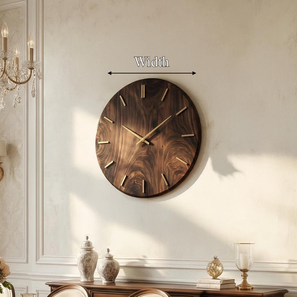 Modern Round Solid Wood Wall Clock Natural Wood Living Room