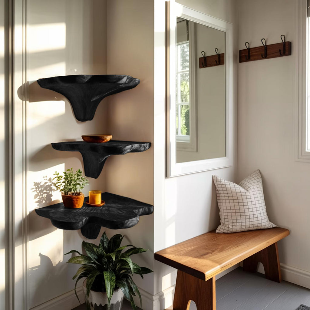 Farmhouse Wooden Live Edge Mushroom Shelf For Bedroom Furniture Decor