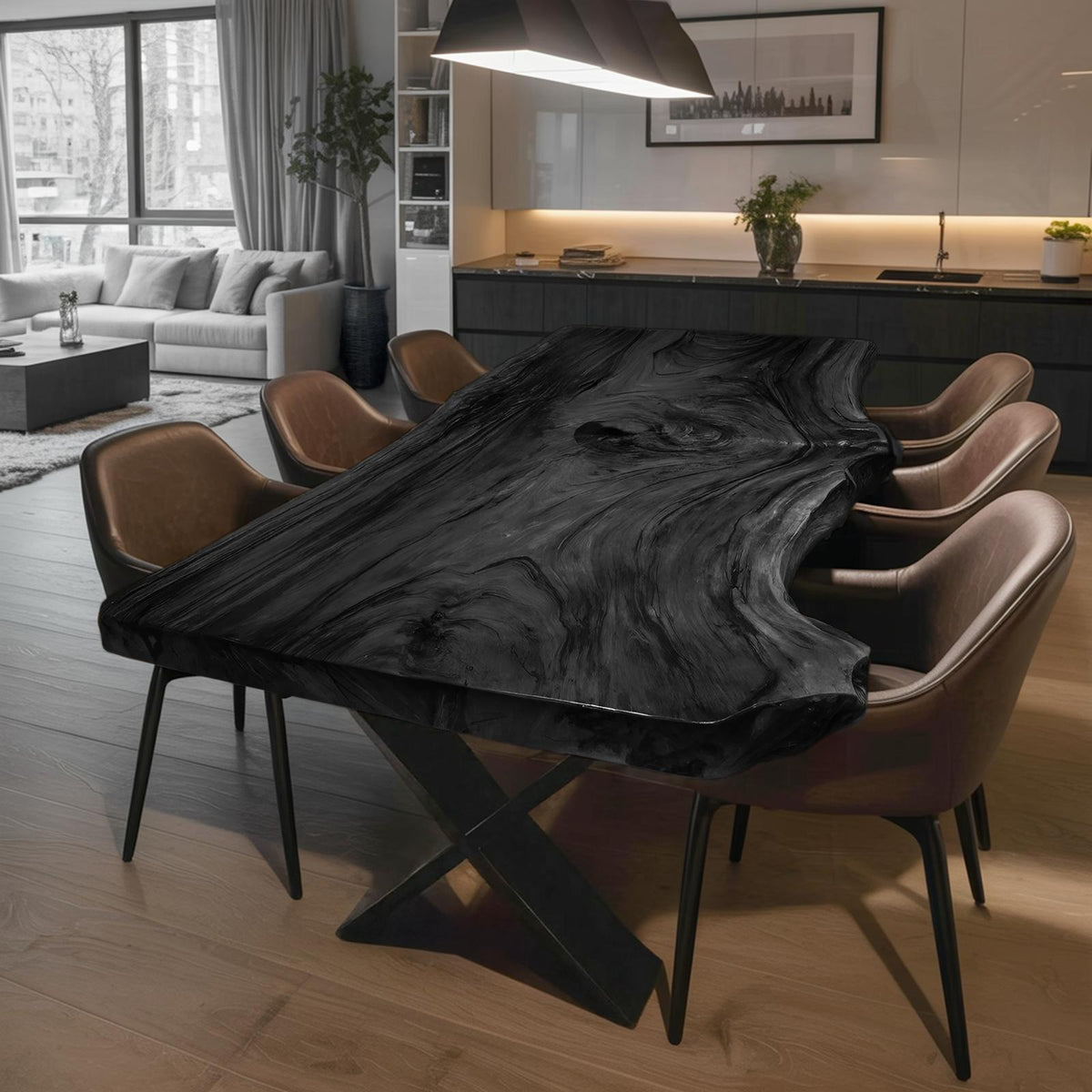 Spry Interior Modern Live Edge Dining Table, Natural Grain Solid Wood Kitchen & Dining Room Table, SILDTTRDN021