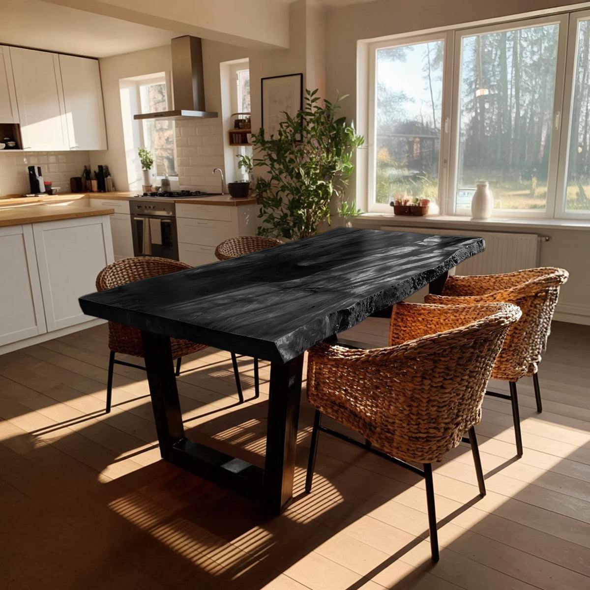 Spry Interior Handcrafted Live Edge Dining Table, Rustic Organic Solid Wood Kitchen & Dining Room Table, SILDTTRDN025