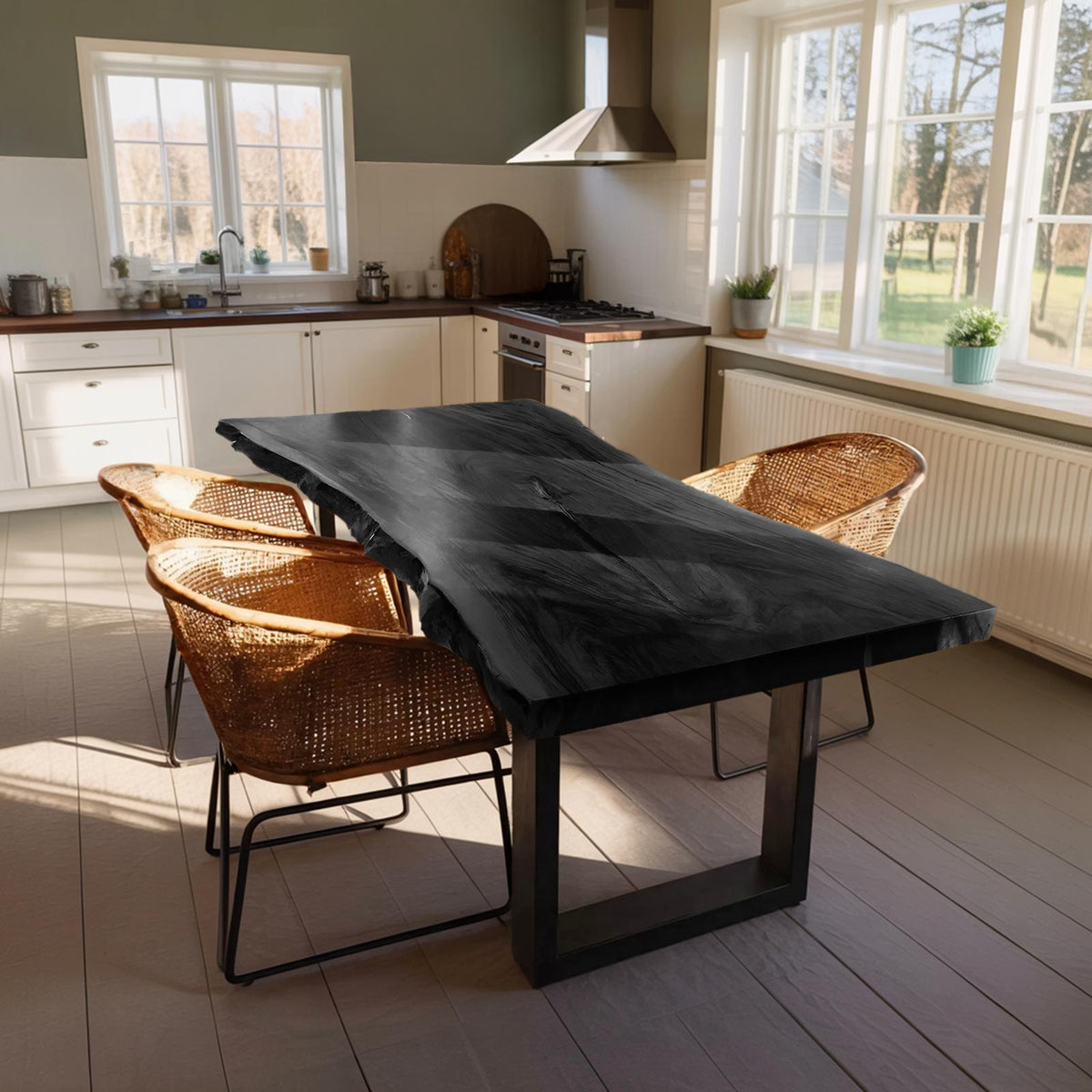 Spry Interior Farmhouse Live Edge Dining Table, Rustic Solid Wood Kitchen Table with Natural Edge Design, SILDTTRDN024