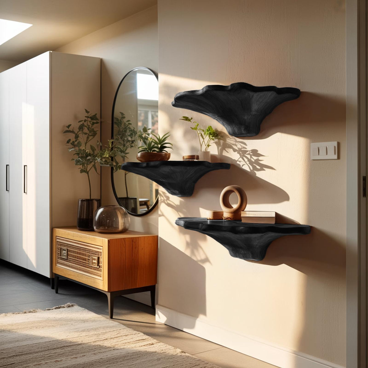 Farmhouse Wooden Mushroom Shelf For Natural Bedroom Decor Style