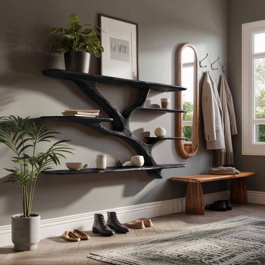 Industrial Floating Wooden Shelving Unit, Handcrafted Wall Mounted Storage Organizer Bookshelf for Bedroom Decor
