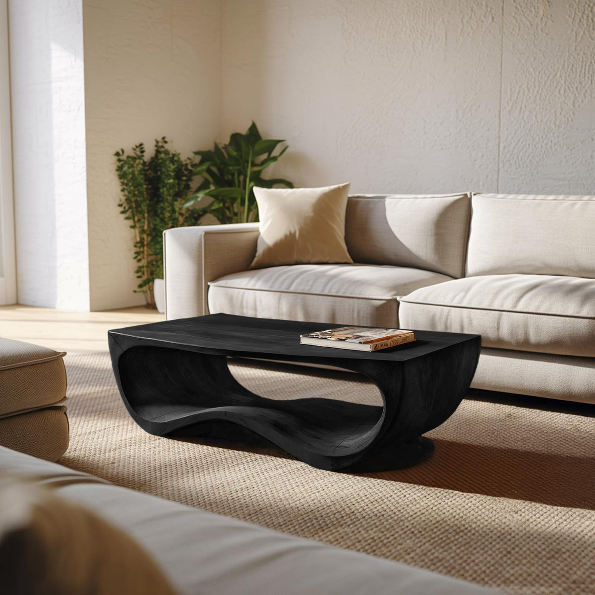 Artistic Sculptural Curved Coffee Table, Handcrafted Solid Wood Center Table for Modern Living Room Lounge, Model