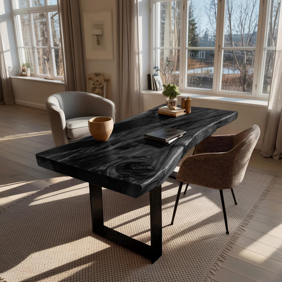 Handcrafted Solid Wood Tabletop Replacement, Rustic Live Edge Thick Wooden Slab Board for Custom Desk & Coffee Table