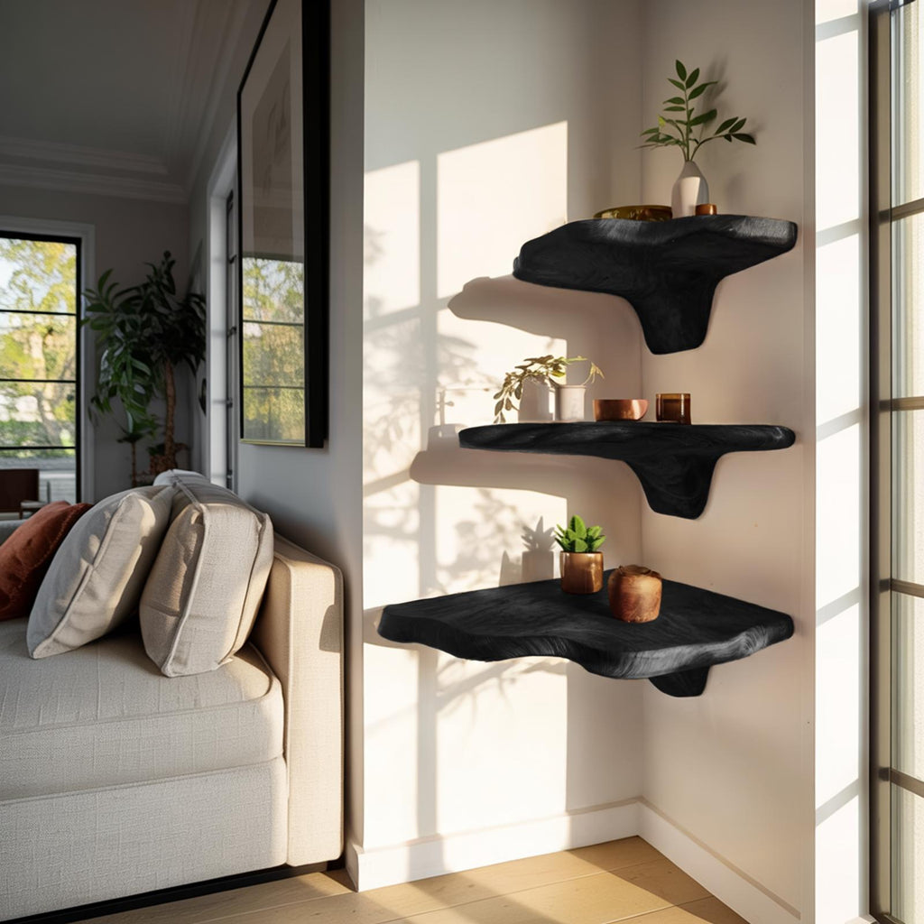 Handcrafted Wooden Live Edge Mushroom Shelf For Modern Furniture Decor