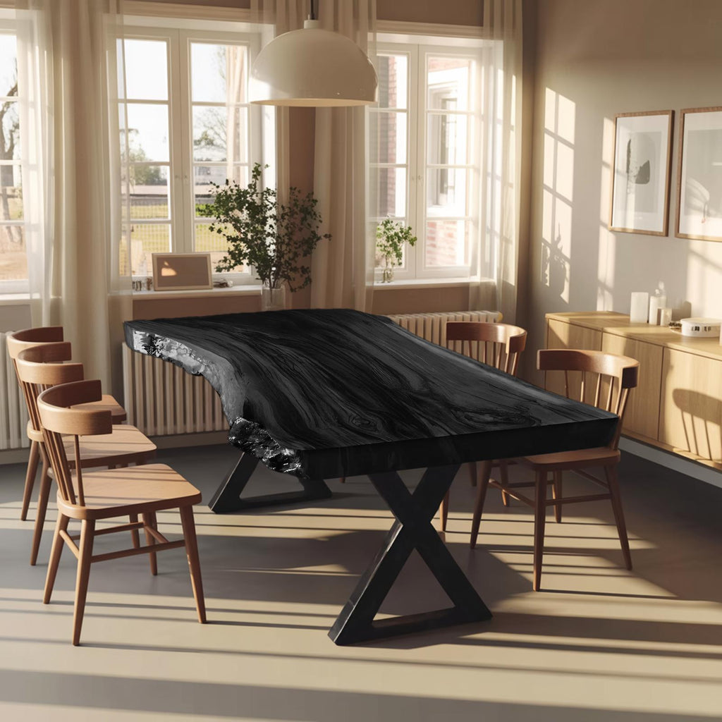 Spry Interior Modern Solid Wood Dining Table, Minimalist Metal Legs Kitchen Table, Handcrafted Dining Room Table, SILDTTRDN023