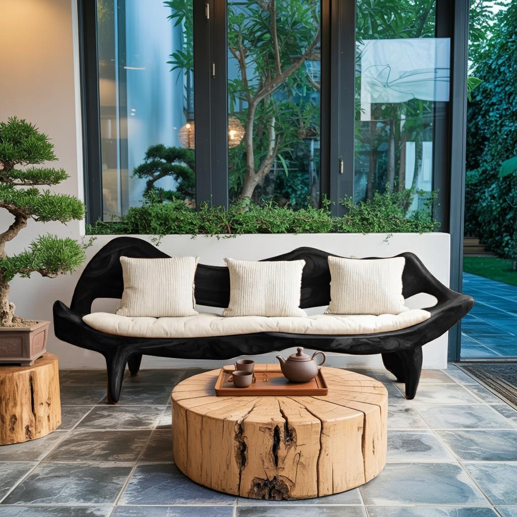 Modern Sofa with Sculptural Wood Frame, Elegant Solid Wood Couch for Living Room, Foyer & Lounge Areas, Model