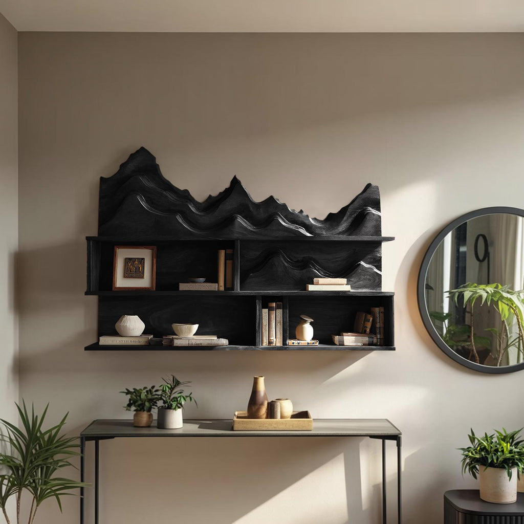 Minimalist Wooden Wall Mounted Bookshelf, Floating Wood Office Bookcase & Storage Organizer Shelf