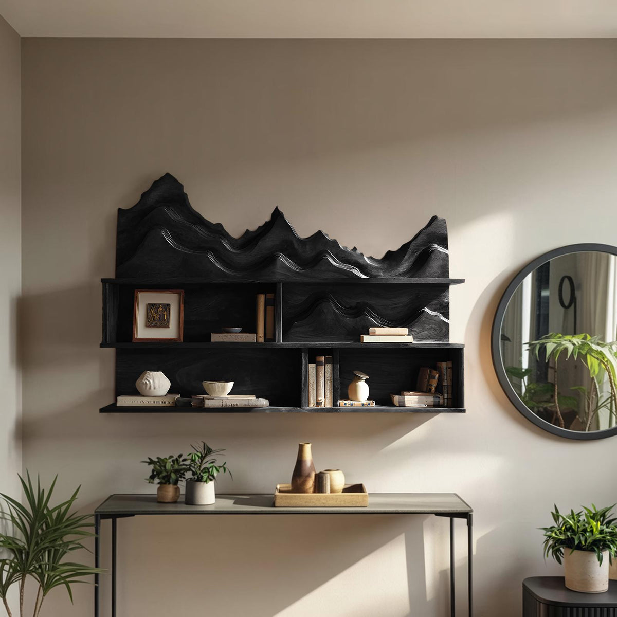 Minimalist Wooden Wall Mounted Bookshelf, Floating Wood Office Bookcase & Storage Organizer Shelf
