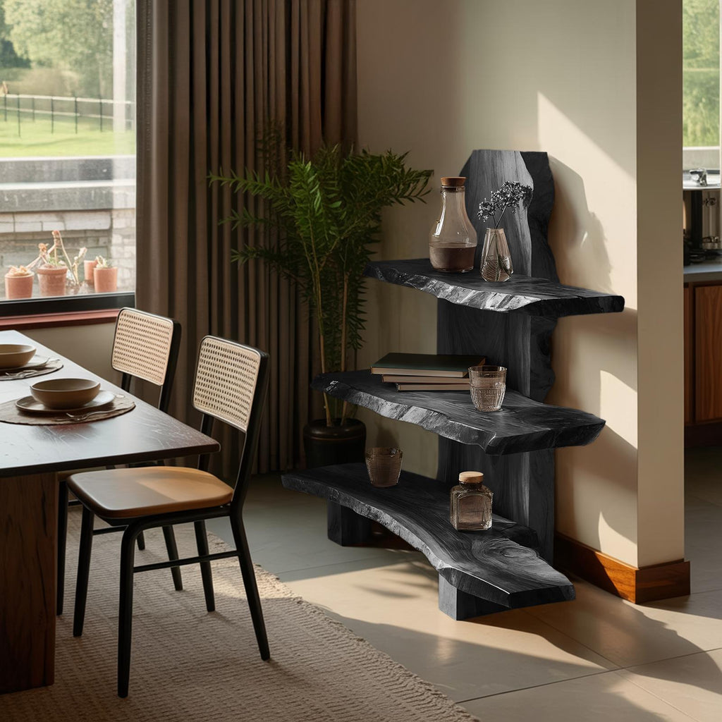 Contemporary Handmade Wooden Spice Shelf, Solid Wood Kitchen Storage & Countertop Display Rack