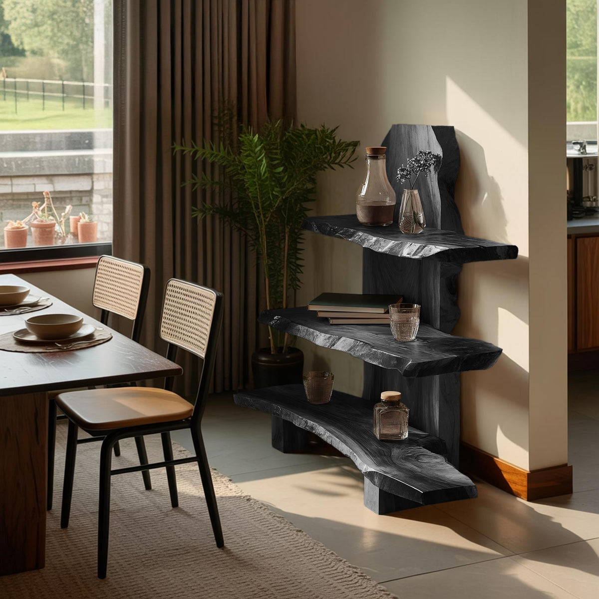 Contemporary Handmade Wooden Spice Shelf, Solid Wood Kitchen Storage & Countertop Display Rack