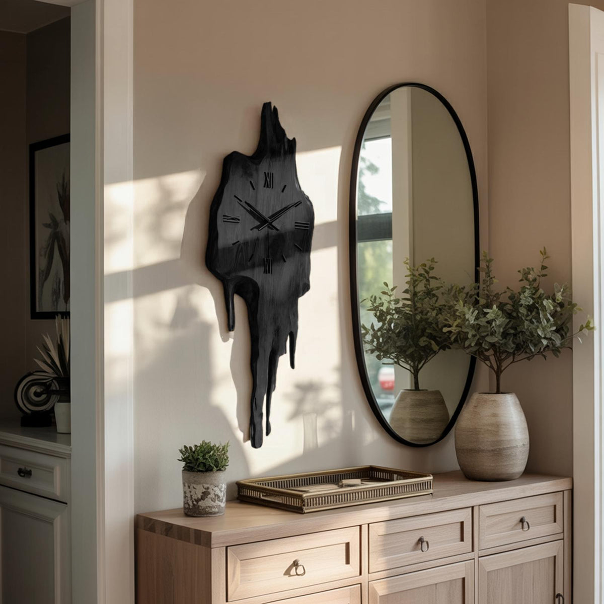 Artistic Wall Clock with Floating Edge, Handcrafted Solid Wood Abstract Hanging Timepiece for Home