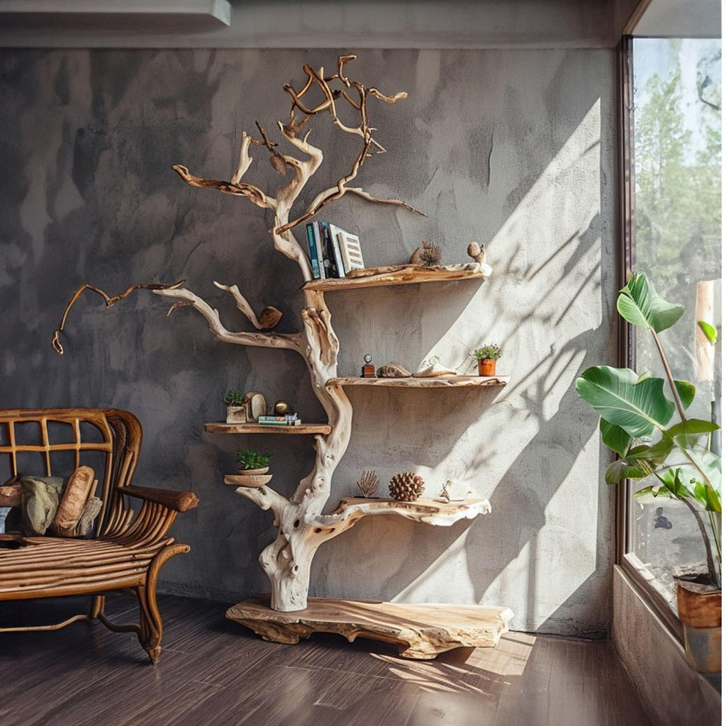 Tree Branch Standing Corner Shelf Solid Wood