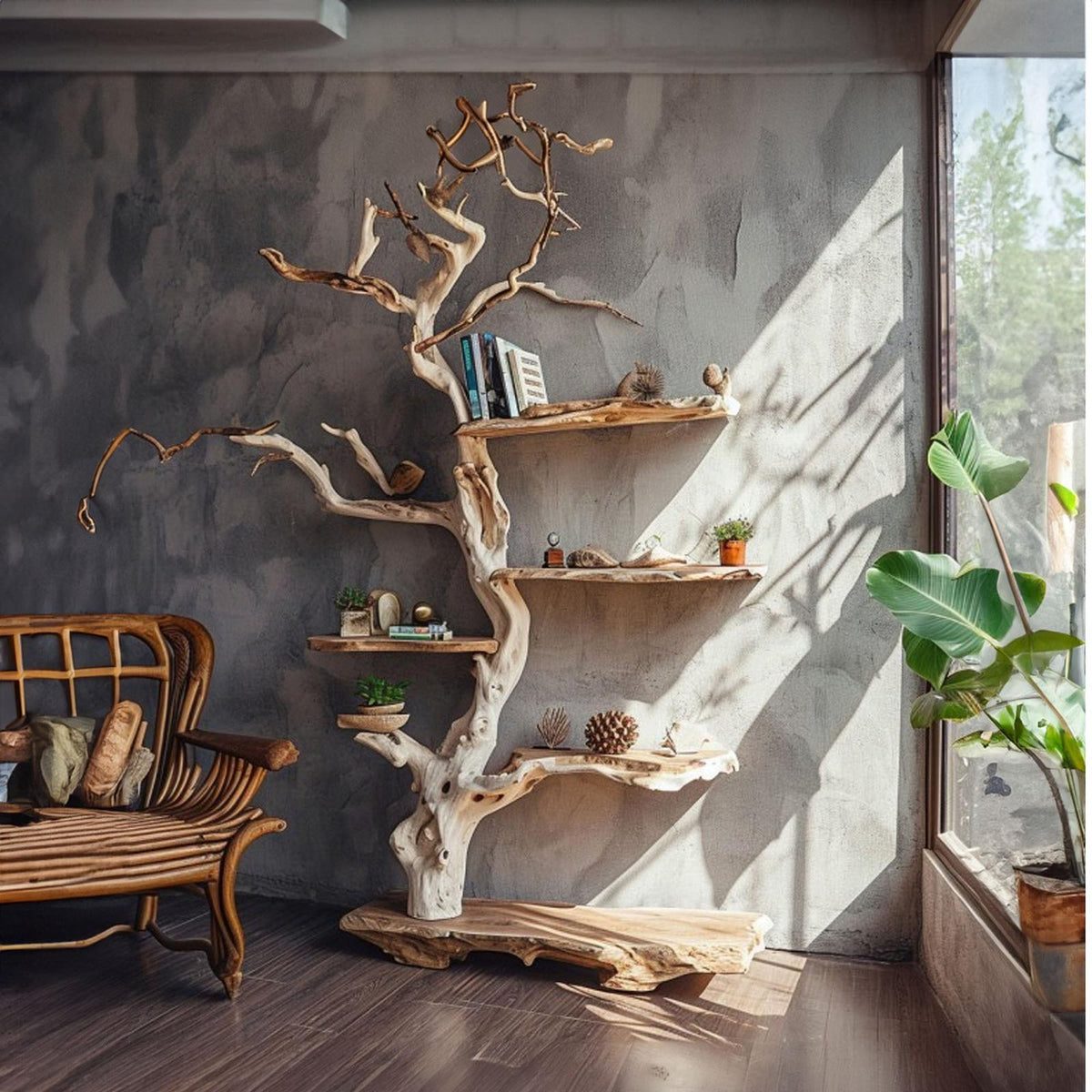 Tree Branch Standing Corner Shelf Solid Wood