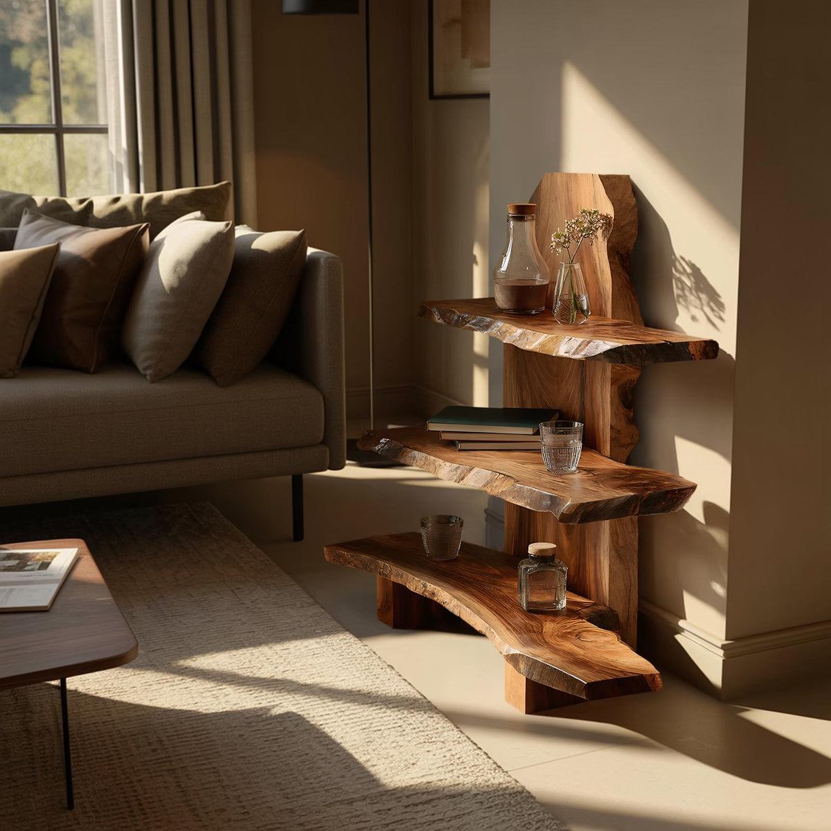 Contemporary Handmade Wooden Spice Shelf, Solid Wood Kitchen Storage & Countertop Display Rack