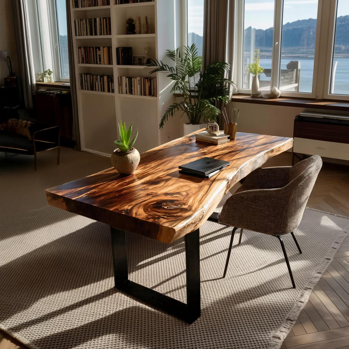 Handcrafted Solid Wood Tabletop Replacement, Rustic Live Edge Thick Wooden Slab Board for Custom Desk & Coffee Table