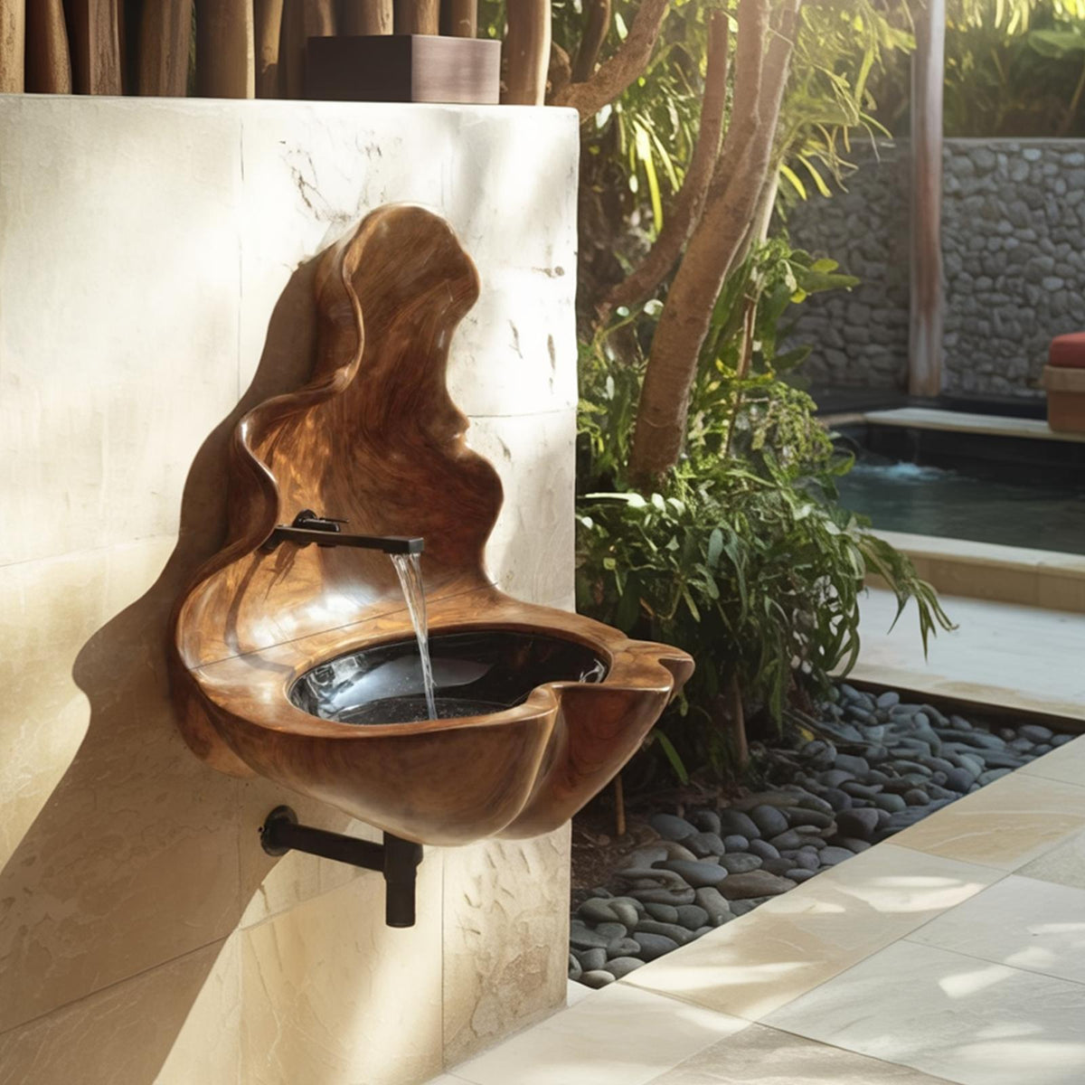 Handcrafted Live Edge Wooden Vessel Sink Basin, Artistic Teak Wood Bowl Vanity Decor for Luxury Bathroom