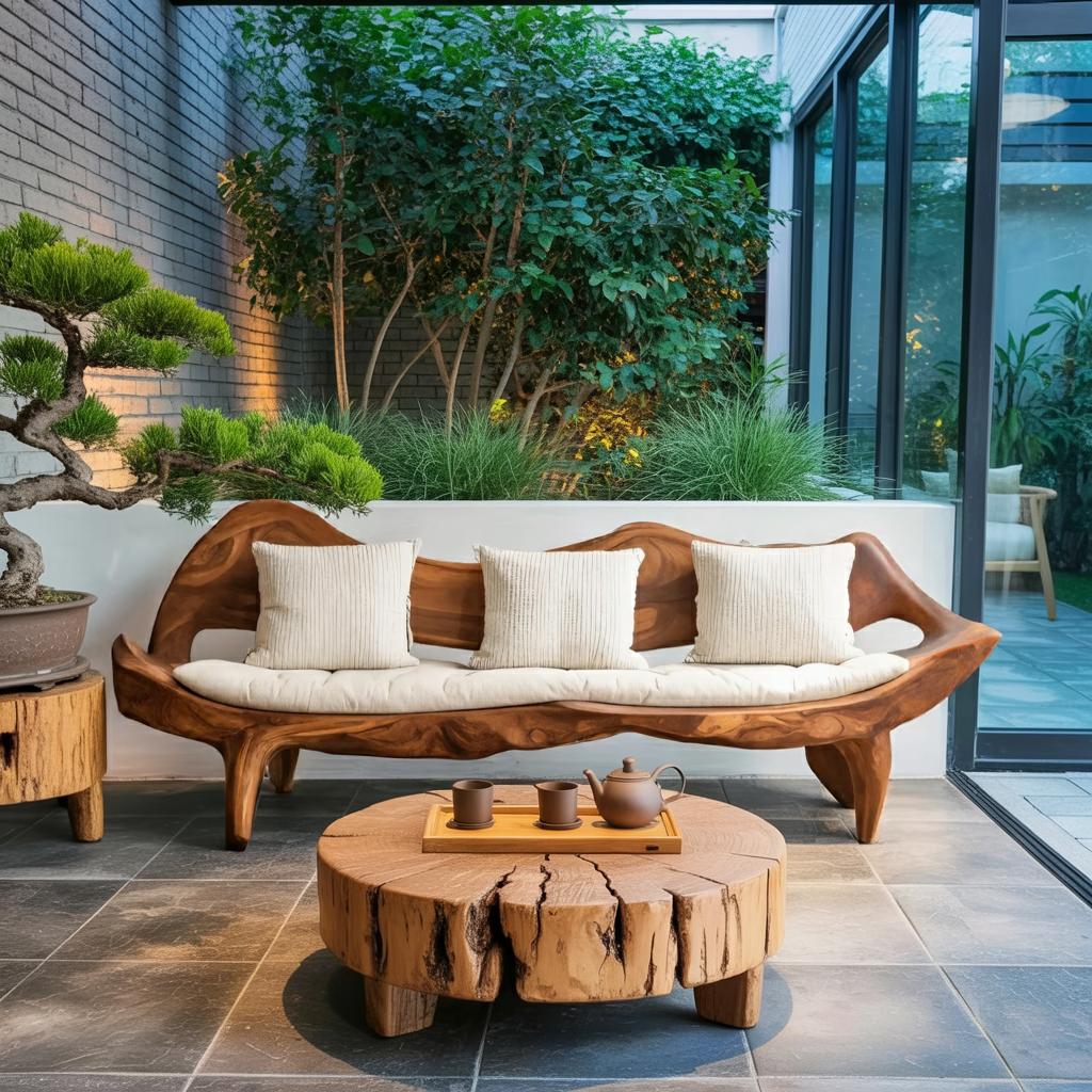 Modern Sofa with Sculptural Wood Frame, Elegant Solid Wood Couch for Living Room, Foyer & Lounge Areas, Model