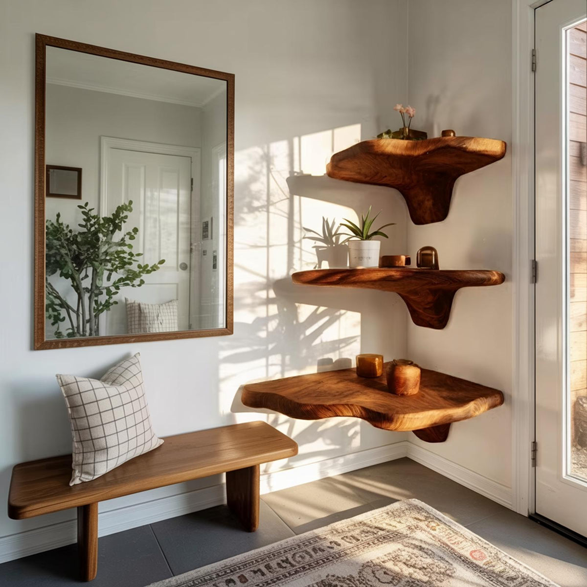Handcrafted Wooden Live Edge Mushroom Shelf For Modern Furniture Decor