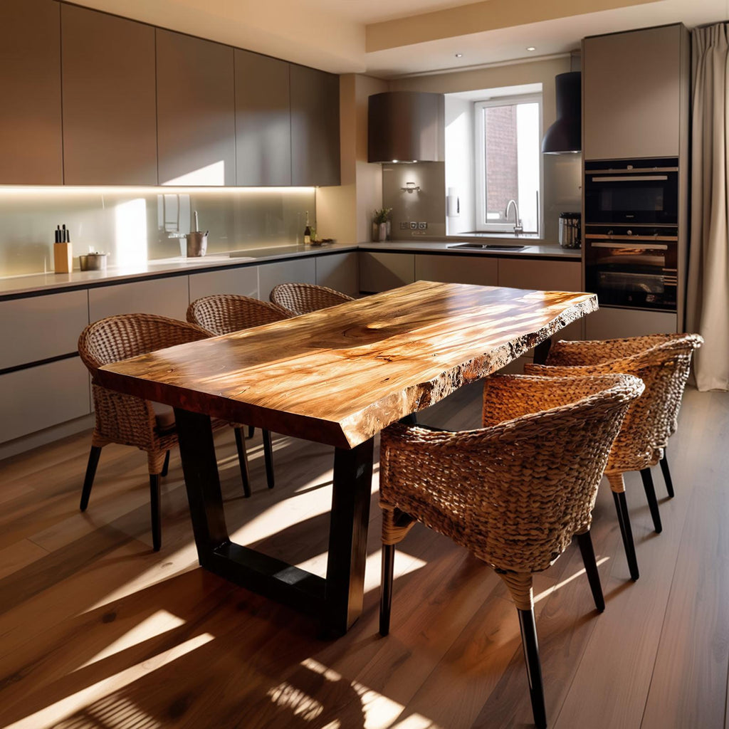 Spry Interior Handcrafted Live Edge Dining Table, Rustic Organic Solid Wood Kitchen & Dining Room Table, SILDTTRDN025