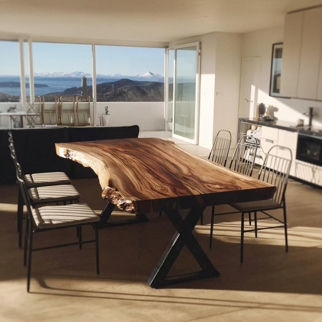 Spry Interior Modern Solid Wood Dining Table, Minimalist Metal Legs Kitchen Table, Handcrafted Dining Room Table, SILDTTRDN023