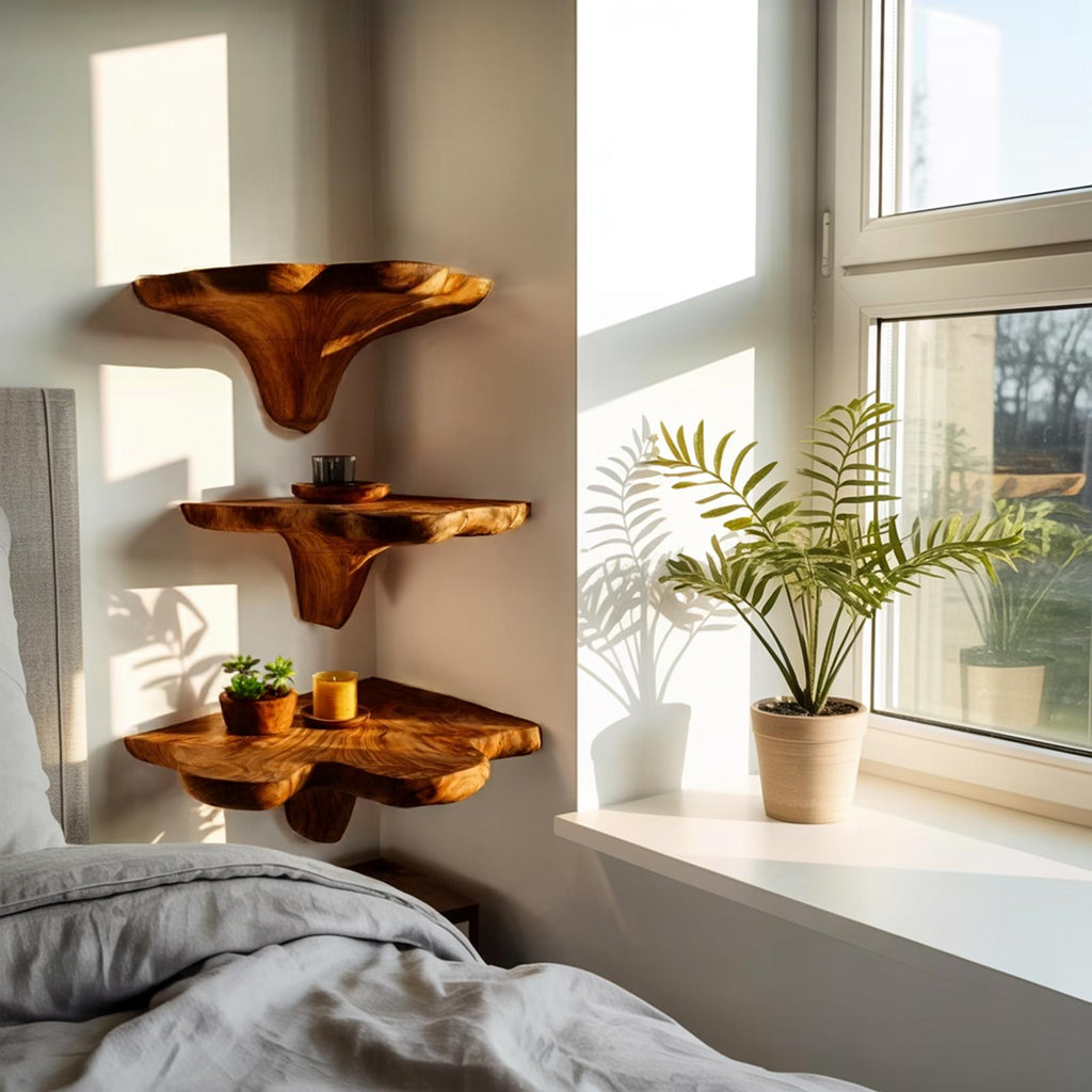 Farmhouse Wooden Live Edge Mushroom Shelf For Bedroom Furniture Decor